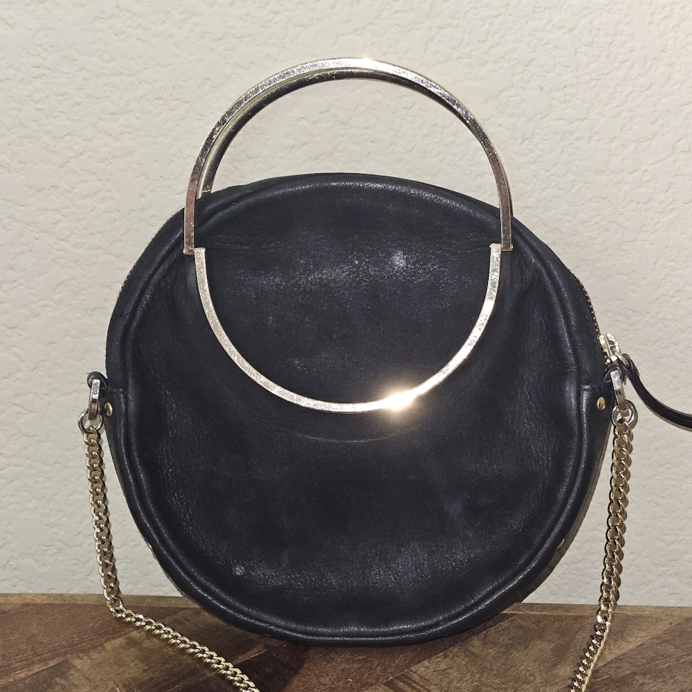 & other stories Elegant Black Nubuck Leather Circle Bag Gold Toned Harware